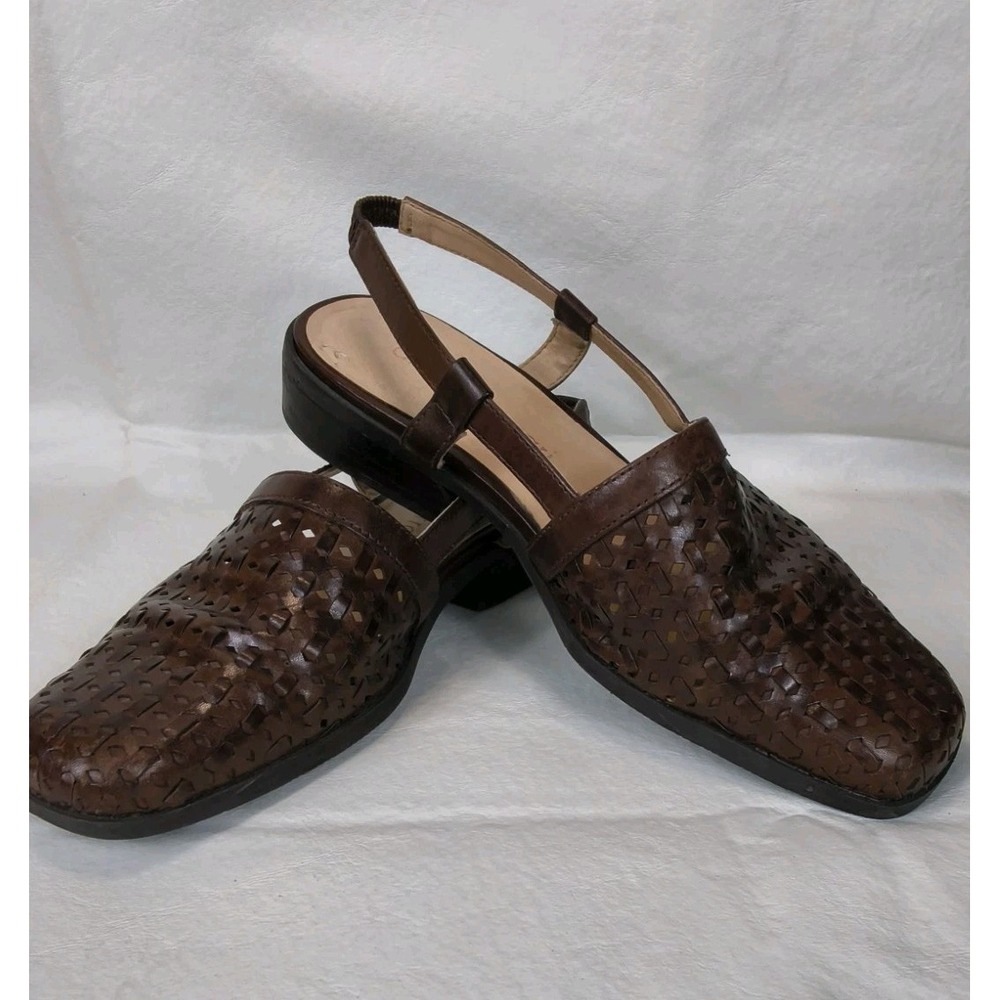 Diana Ferrari Sahara Brown Woven Leather Slingback Flats Huarache Shoes Women's